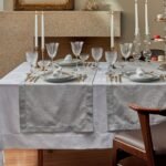 toalha de mesa em algodão PALACE branca com padrão jacquard elegante