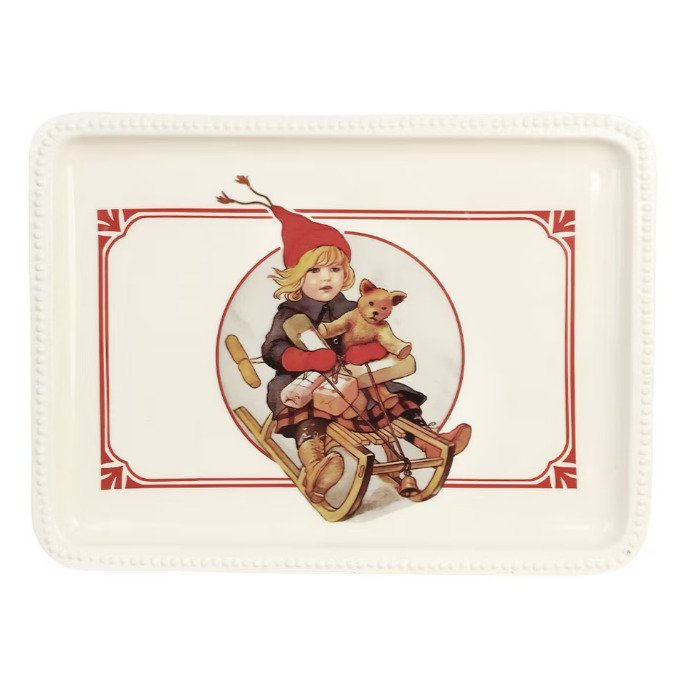 528001-chafarica-guimaraes-portugal-tabuleiro-servir-retangular-natal-christmas-tray-decoração-decor-casa-cozinha-peequeno-almoço-comida-house-kitchen-vermelho-verde-branco-menina- Tabuleiro Menina no Trenó - Image 1