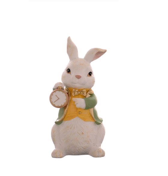 17934-chafarica-guimaraes-portugal-pascoa-easter-coelhos-rabbit-bunnys-decoraçao-decor-casa-home-relogios-fatinho-verde-laranja-biscui- Coelho com Relógio - Image 1