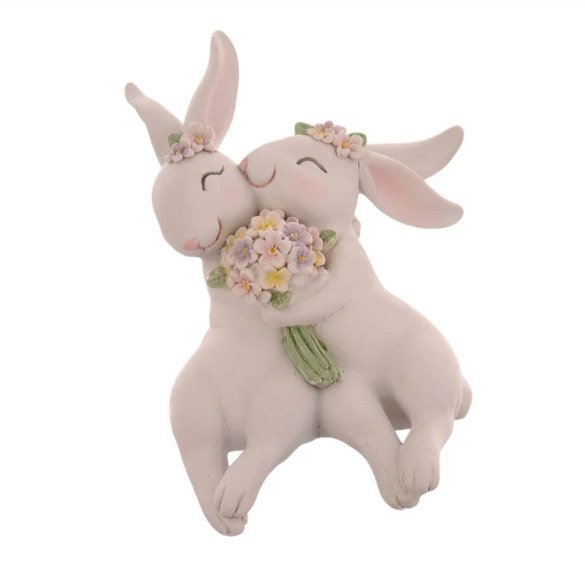 23709-chafarica-guimaraes-portugal-coelhos-beijo-amorosos-pascoa-easter-bunnys-rabbit-home-decor-decoraçao-casa-epoca-especial-prenda-oferecer- Coelhos Sentados com Ramo - Image 1