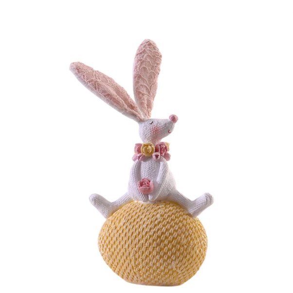 9722801-chafarica-guimaraes-portugal-coelho-guirlanda-coroa-flores-orelhas-decoraçao-decor-home-casa-coelho-bunny-rabbit-sentado-pelo-oferecer-prenda-presentear- Coelho Sentado com Ovo Amarelo - Image 1