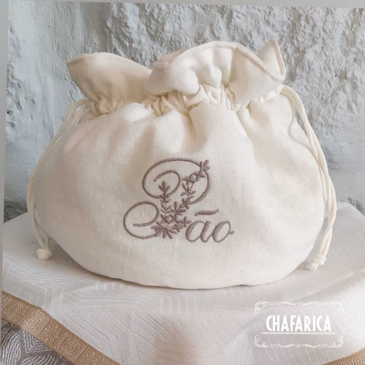 292--CREME-Chafarica-Guimaraes-Texteis-Saco-do-Pao-2 Saco de Pão Redondo Com Cordão 100% Linho - Image 1