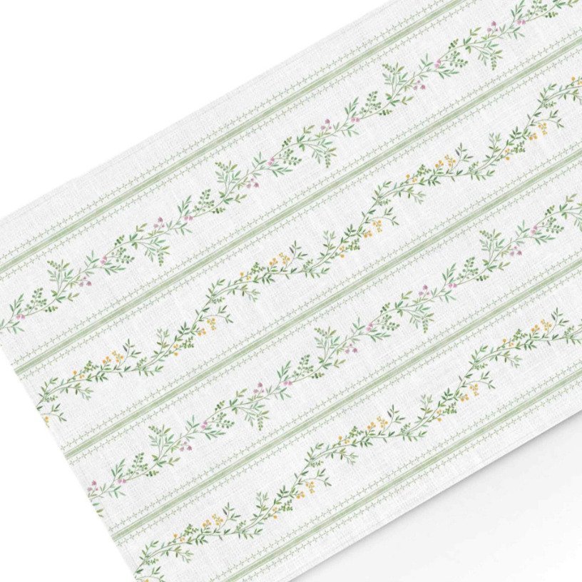 chafarica-guimaraes-portugal-caminho-linho-alinhado-tema-verde-padronizado-flores-cores-neutras-branco-runner-casa-home-decor-decoração-mesa-cozinha-texteis-portugueses-2 Ramos Verdes | Caminho de Mesa | Linho - Image 1