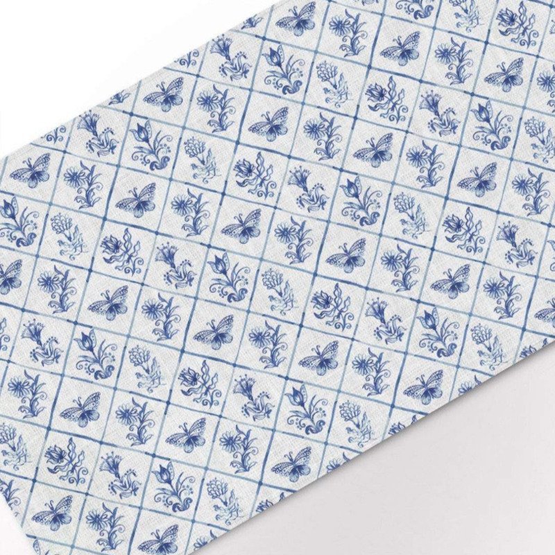 chafarica-guimaraes-portugal-caminho-linho-alinhado-tema-borboletas-azuis-flores-cores-neutras-branco-runner-casa-home-decor-decoração-mesa-cozinha-texteis-portugueses-2 Borboletas & Flores | Caminho de Mesa | Linho - Image 1