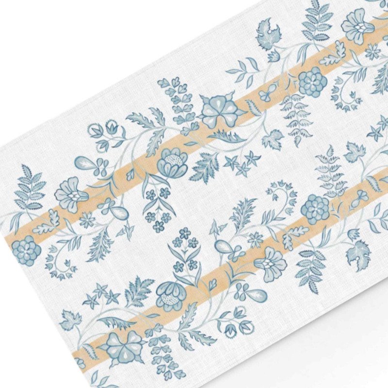 chafarica-guimaraes-portugal-caminho-linho-alinhado-tema-flores-azuis-bege-pintadas-multicolor-runner-casa-home-decor-decoração-mesa-cozinha-texteis-portugueses-1 Flores Azuis & Barra Bege | Caminho de Mesa | Linho - Image 1